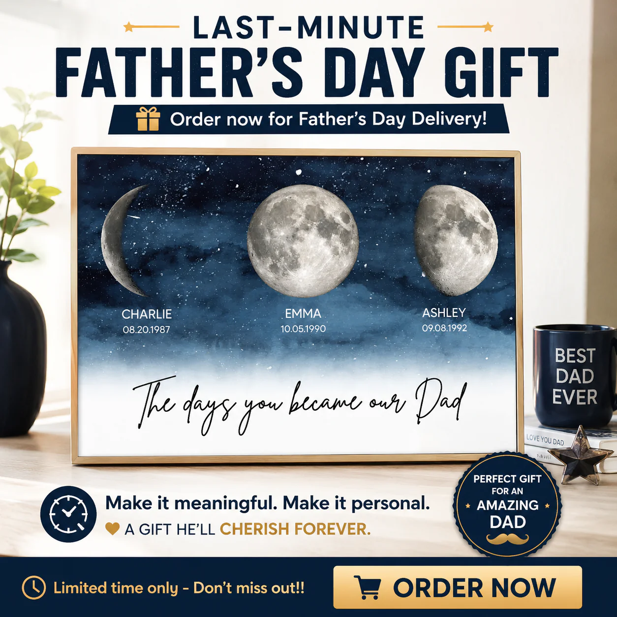 Starry Night Custom Birth Moon Phase The Days You Became Our Dad Personalized Poster, Father's Day Gift - Image 7