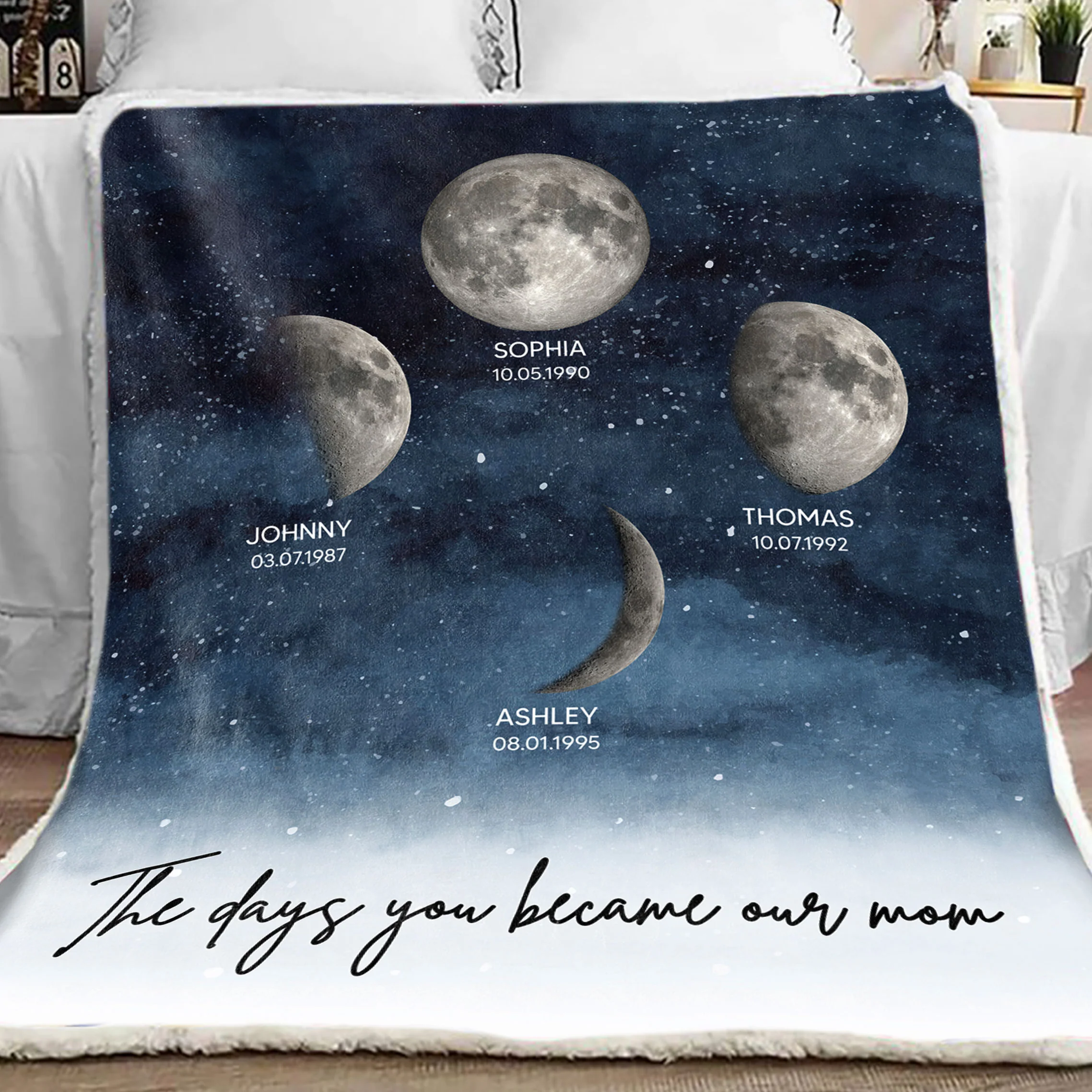 Starry Night Custom Birthday Moon Phase The Day You Became Mom Personalized Blanket, Gift - Image 3