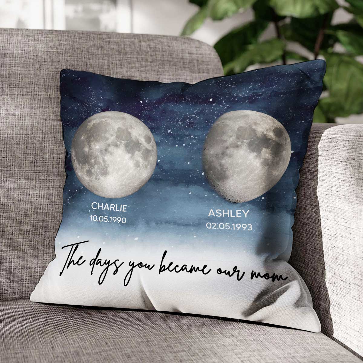 Starry Night Custom Birthday Moon Phase The Day You Became Mom Personalized Pillow, Gift - Image 4