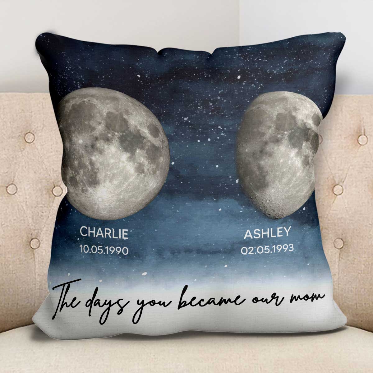 Starry Night Custom Birthday Moon Phase The Day You Became Mom Personalized Pillow, Gift - Image 6