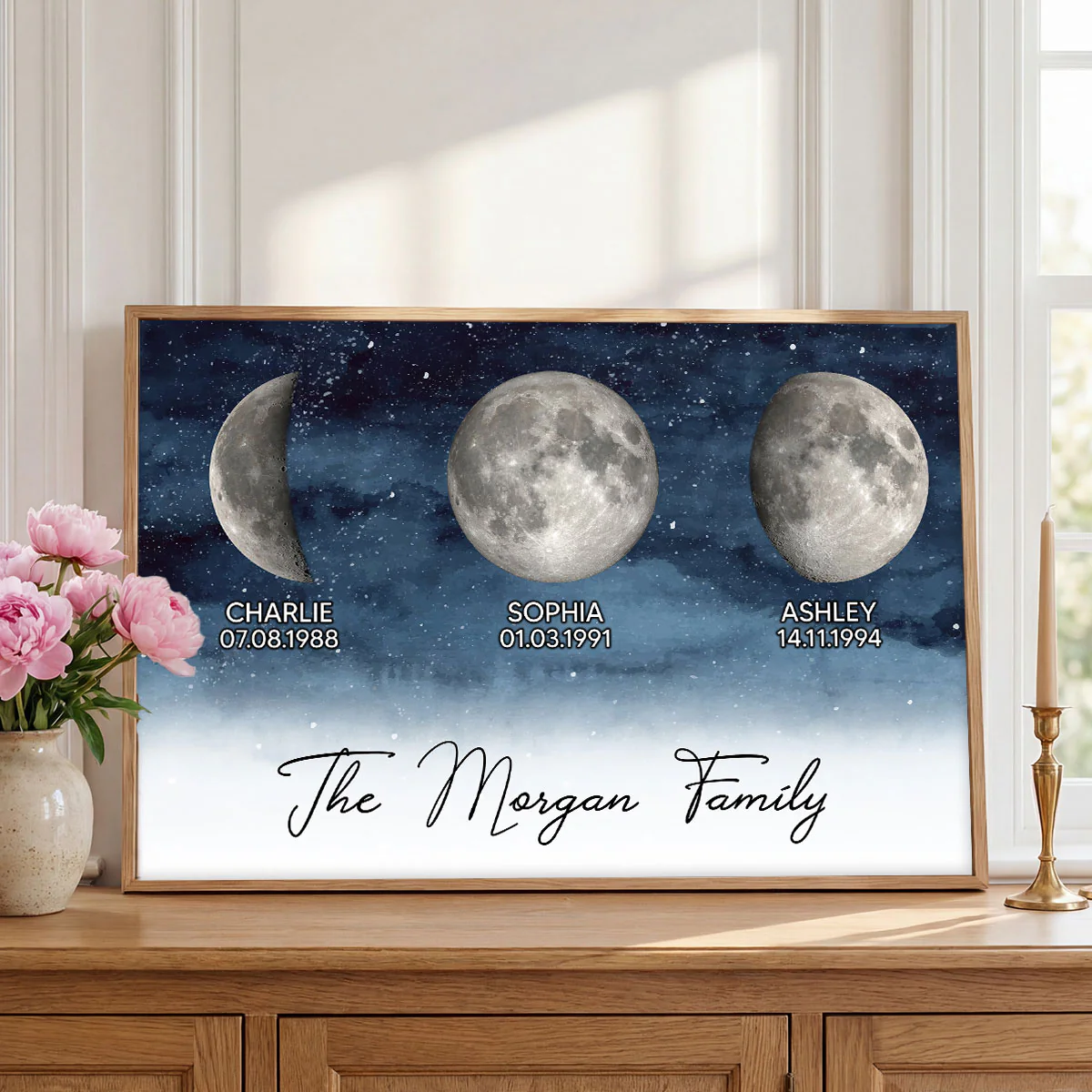 Starry Night Family Love Custom Birth Moon Phase - Personalized Poster - Gift For Mom, Dad - Image 4