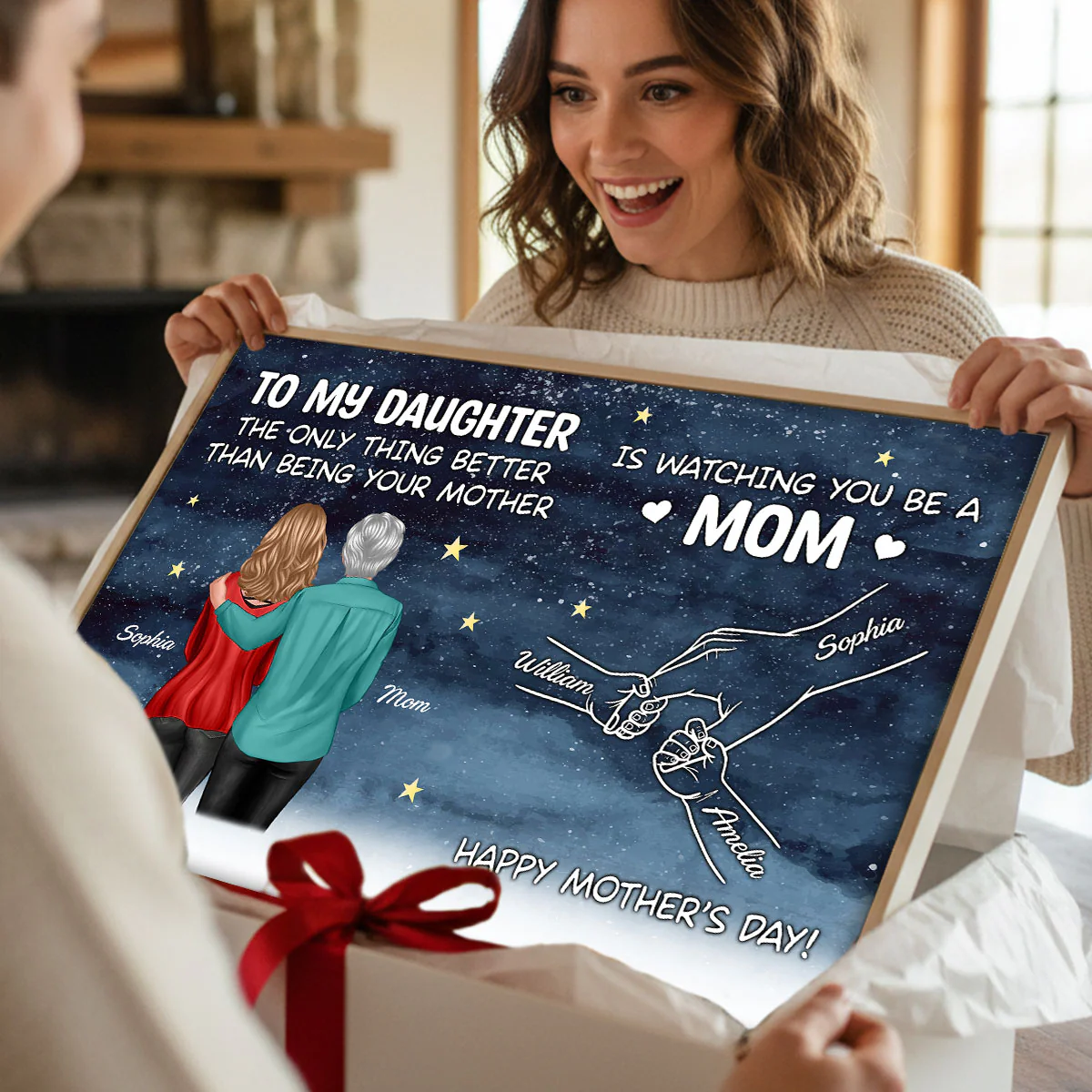 Starry Night From Mom To Daughter Watching You Be A Mom Hands Outline - Personalized Poster - Mother's Day Gift For Daughter - Image 11