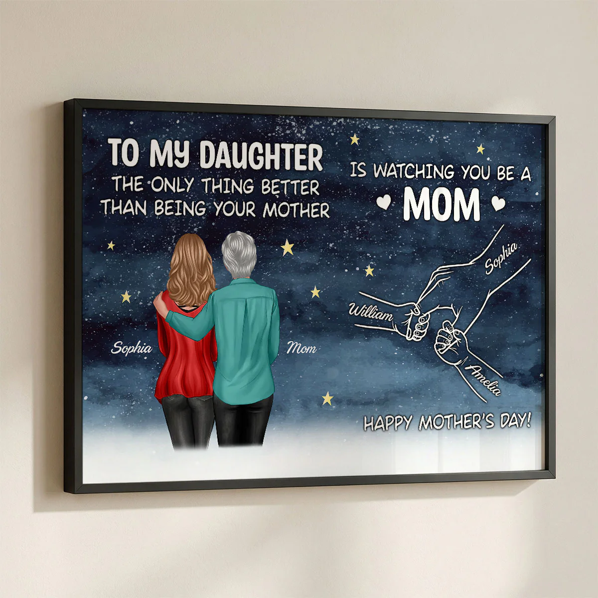 Starry Night From Mom To Daughter Watching You Be A Mom Hands Outline - Personalized Poster - Mother's Day Gift For Daughter - Image 3