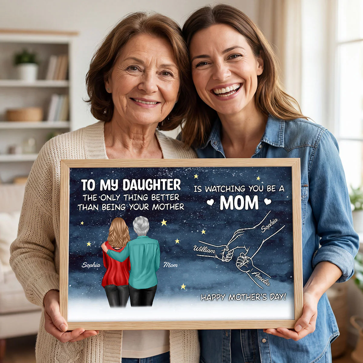Starry Night From Mom To Daughter Watching You Be A Mom Hands Outline - Personalized Poster - Mother's Day Gift For Daughter - Image 5