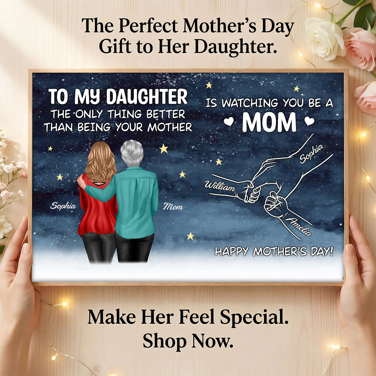 Starry Night From Mom To Daughter Watching You Be A Mom Hands Outline - Personalized Poster - Mother's Day Gift For Daughter - Image 6
