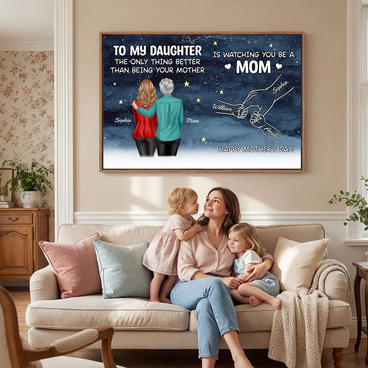 Starry Night From Mom To Daughter Watching You Be A Mom Hands Outline - Personalized Poster - Mother's Day Gift For Daughter - Image 8