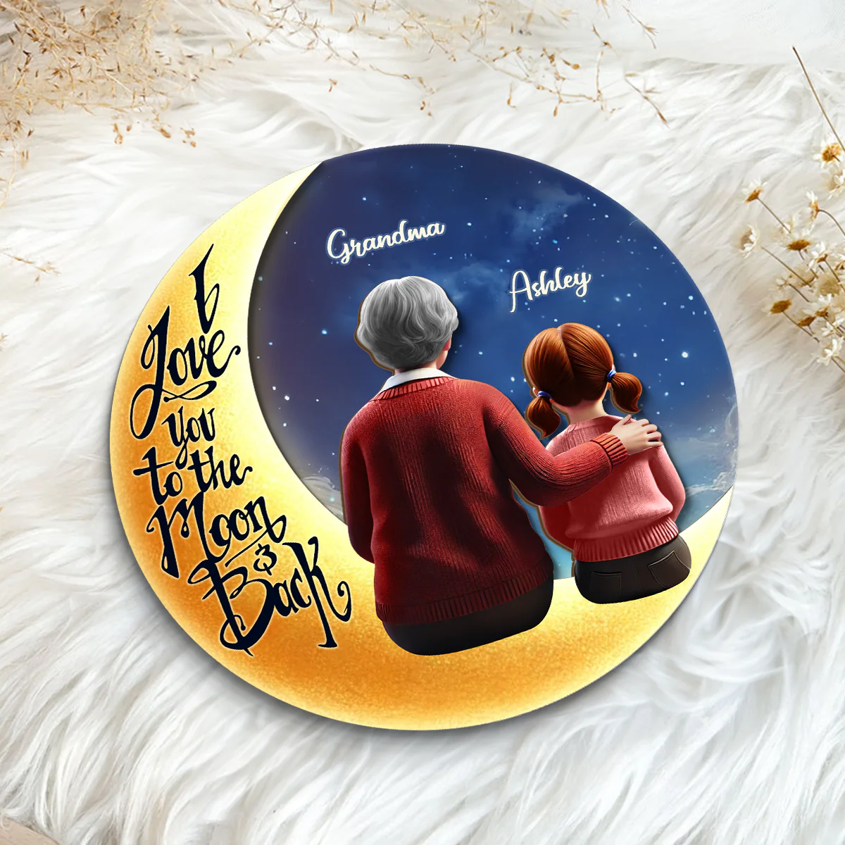 Starry Night Grandma & Granddaughter Sitting On Moon 3D Effect Personalized 2-Layered Wooden Plaque, Perfect 2025 Gift For Mom, For Grandma - Image 4