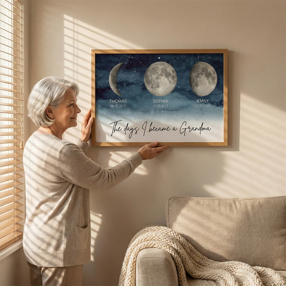 Starry Night The Day I Became A Grandma Custom Grandkids Birth Moon Phase - Personalized Poster - Mother's Day Gift For Grandma - Image 6