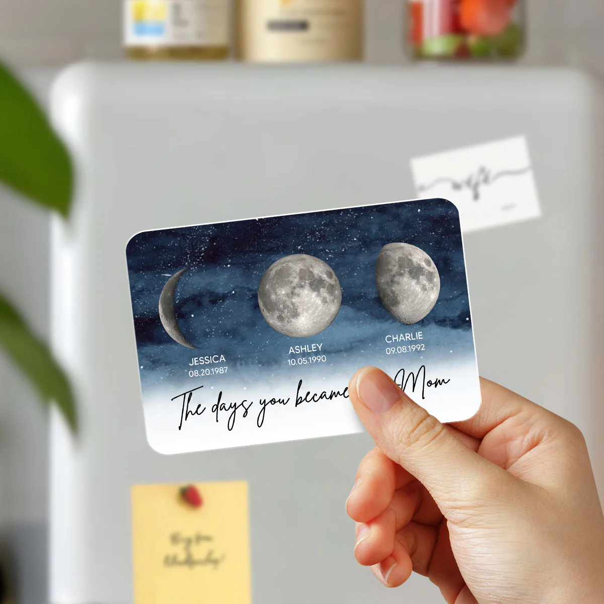 Starry Night The Day You Became Mom Custom Birth Moon Phase Personalized Acrylic Fridge Magnet, Gift For Mom - Image 2