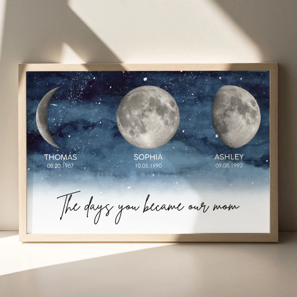 Starry Night The Day You Became MOM MUM Custom Title Nickname And Birth Moon Phase - Personalized Poster - Heartfelt Mother's Day Gift, Birthday Gift, For Mom, Wife, Grandma