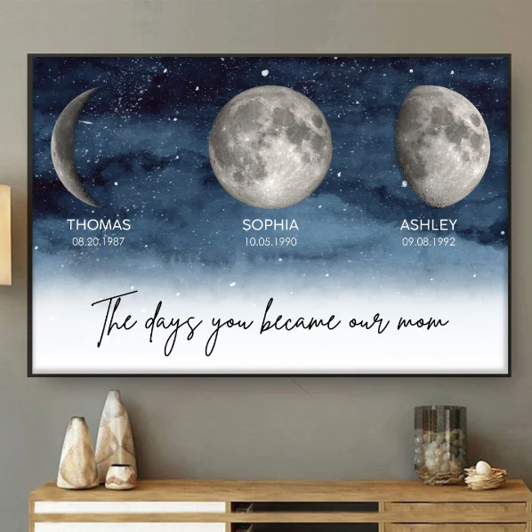 Starry Night The Day You Became MOM MUM Custom Title Nickname And Birth Moon Phase - Personalized Poster - Heartfelt Mother's Day Gift, Birthday Gift, For Mom, Wife, Grandma - Image 3