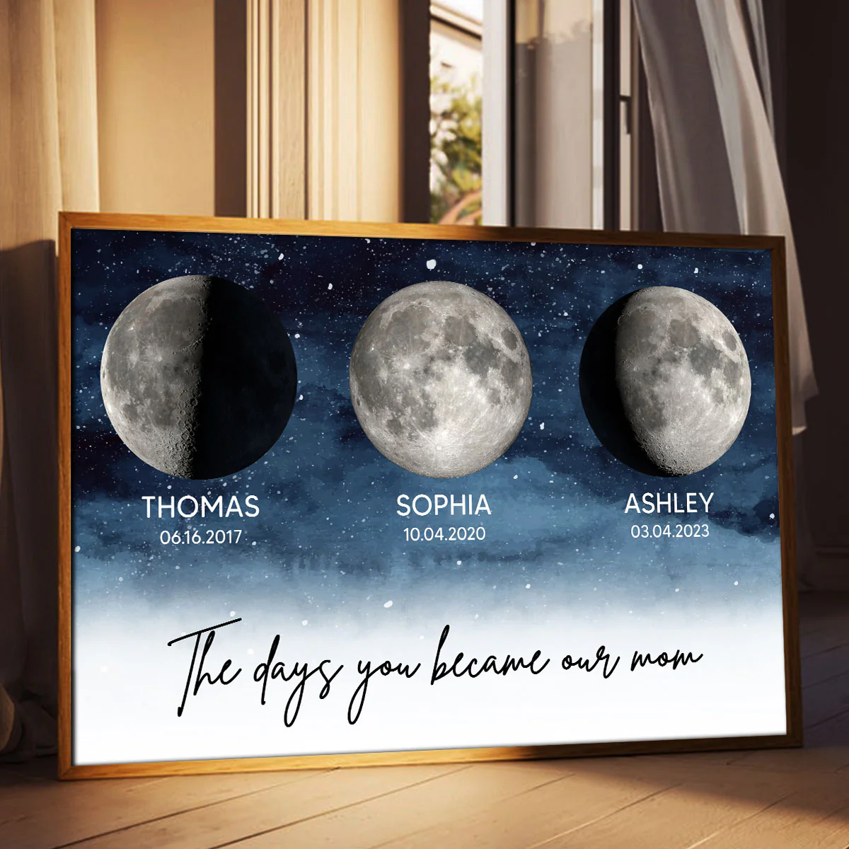 Starry Night The Day You Became Our Mom Dad Custom Birthday Moon Phase Personalized Poster, Gift, Father's Day Gift - Image 5