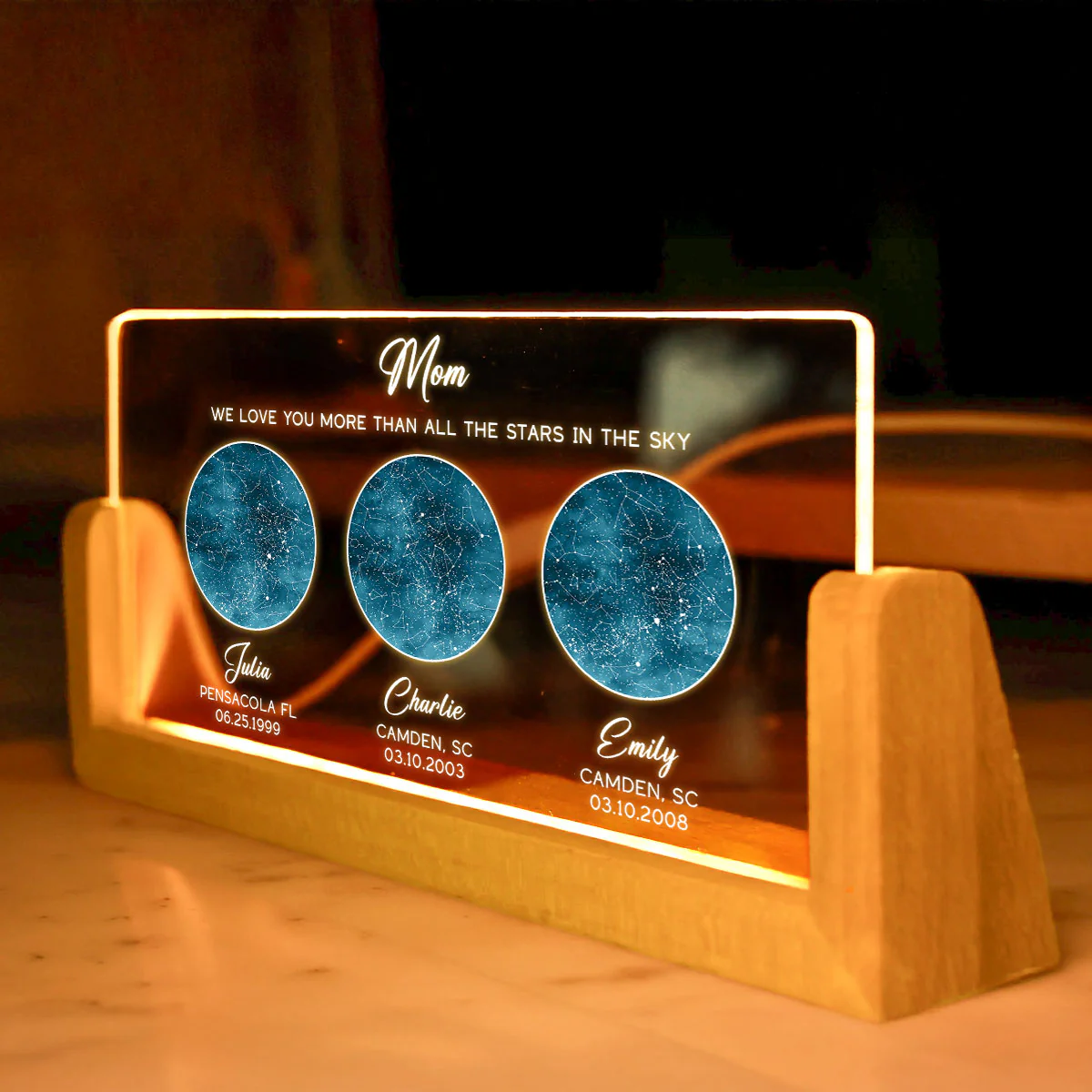 Starry Night The Day You Became Our Mom Grandma Custom Birthday Star Map Personalized U-Base Acrylic LED Night Light, Gift - Image 4