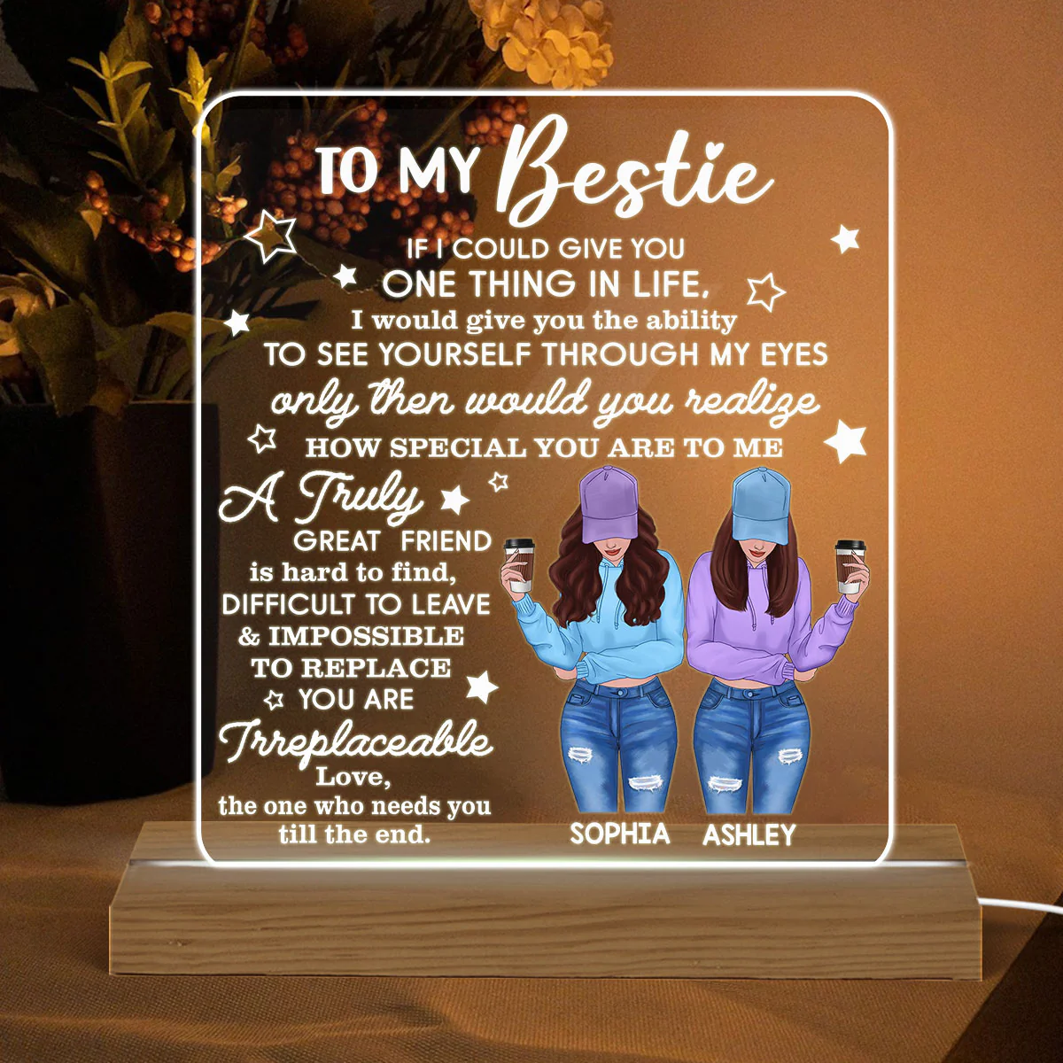 Stars To My Bestie Front View Besties Personalized Custom Shape Acrylic Plaque Warm LED Light Night - Image 2