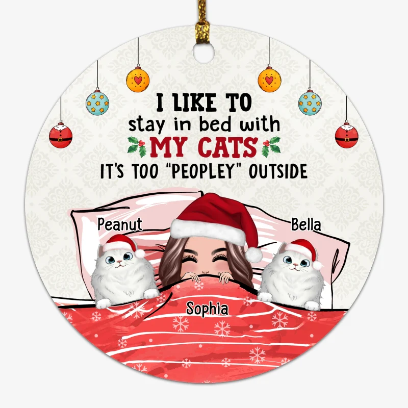 Stay In Bed With Cats Cat Mom Christmas Gift Personalized Circle Ornament - Image 2