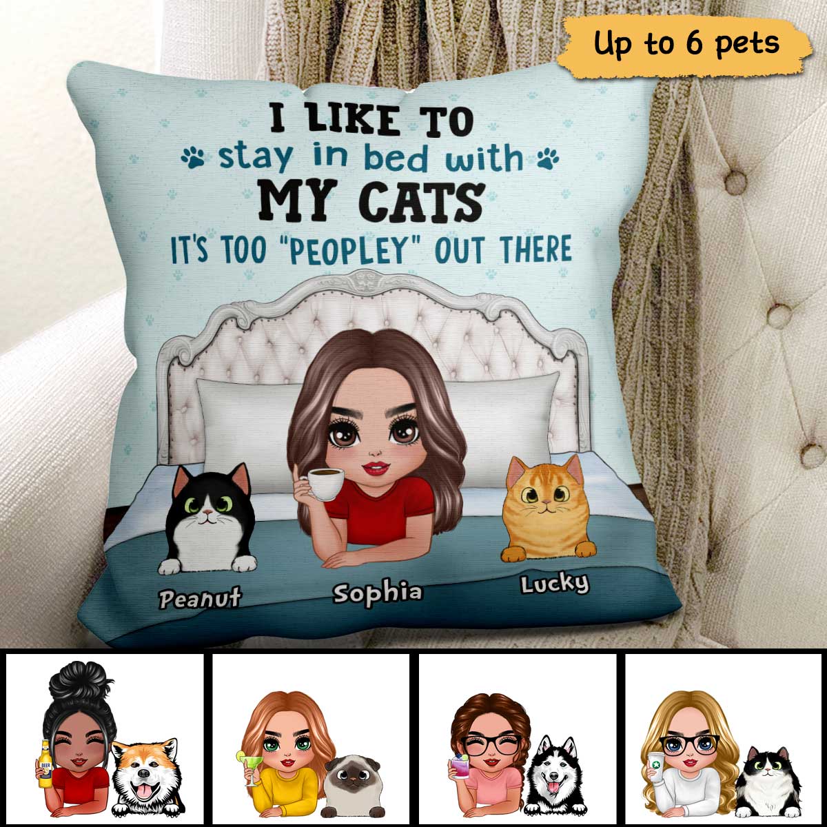 Stay In The Bed With Cat Dog Gift For Pet Lover Personalized Pillow - Image 2
