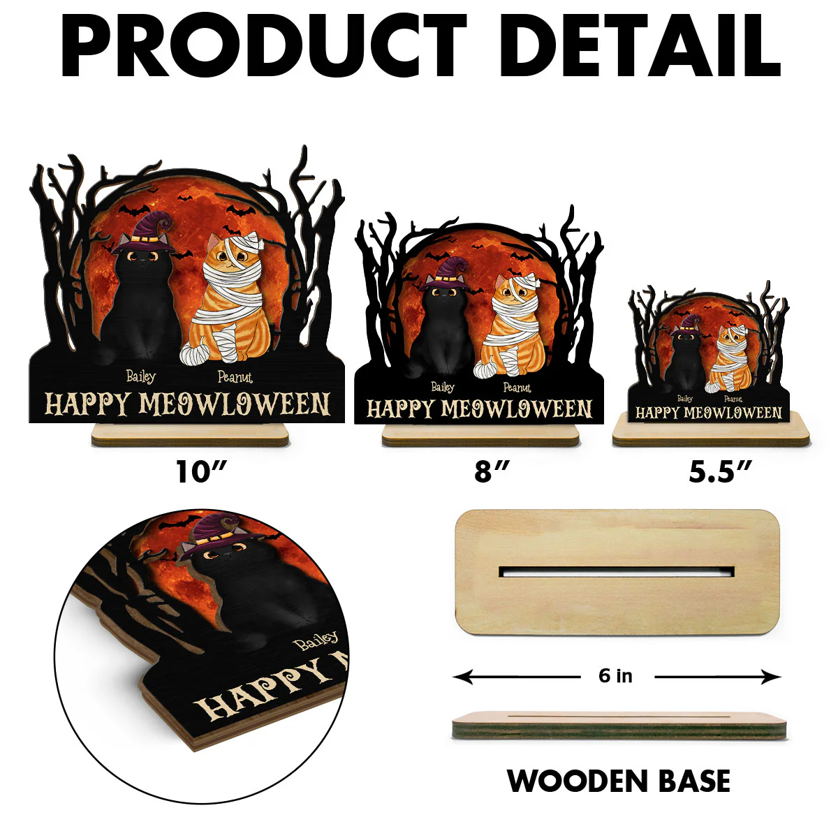 Stay Spooky Halloween Moon Scene Cat Lover Tabletop Tier Tray Decor Personalized 2-Layer Standing Wooden Plaque - Image 14