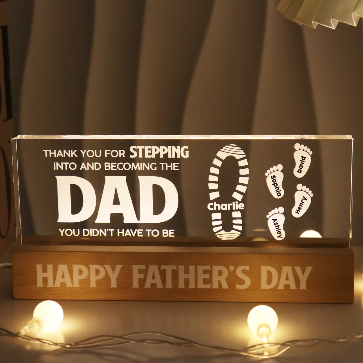 Stepdad Thank You For Stepping In Father‘s Day Gift Personalized Block LED Night Light