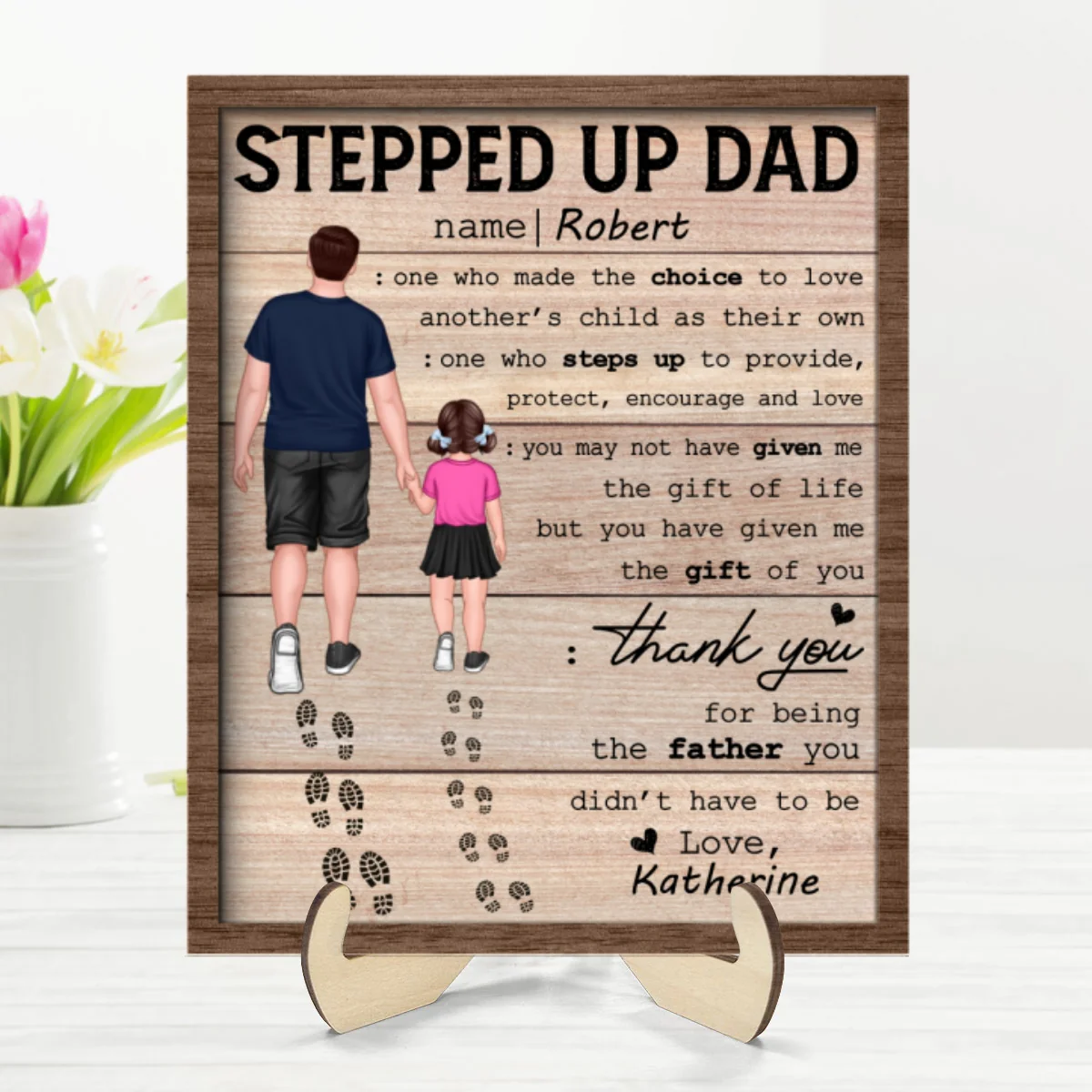 Stepped Up Dad Happy  Gift Personalized 2-Layer Wooden Plaque - Image 8