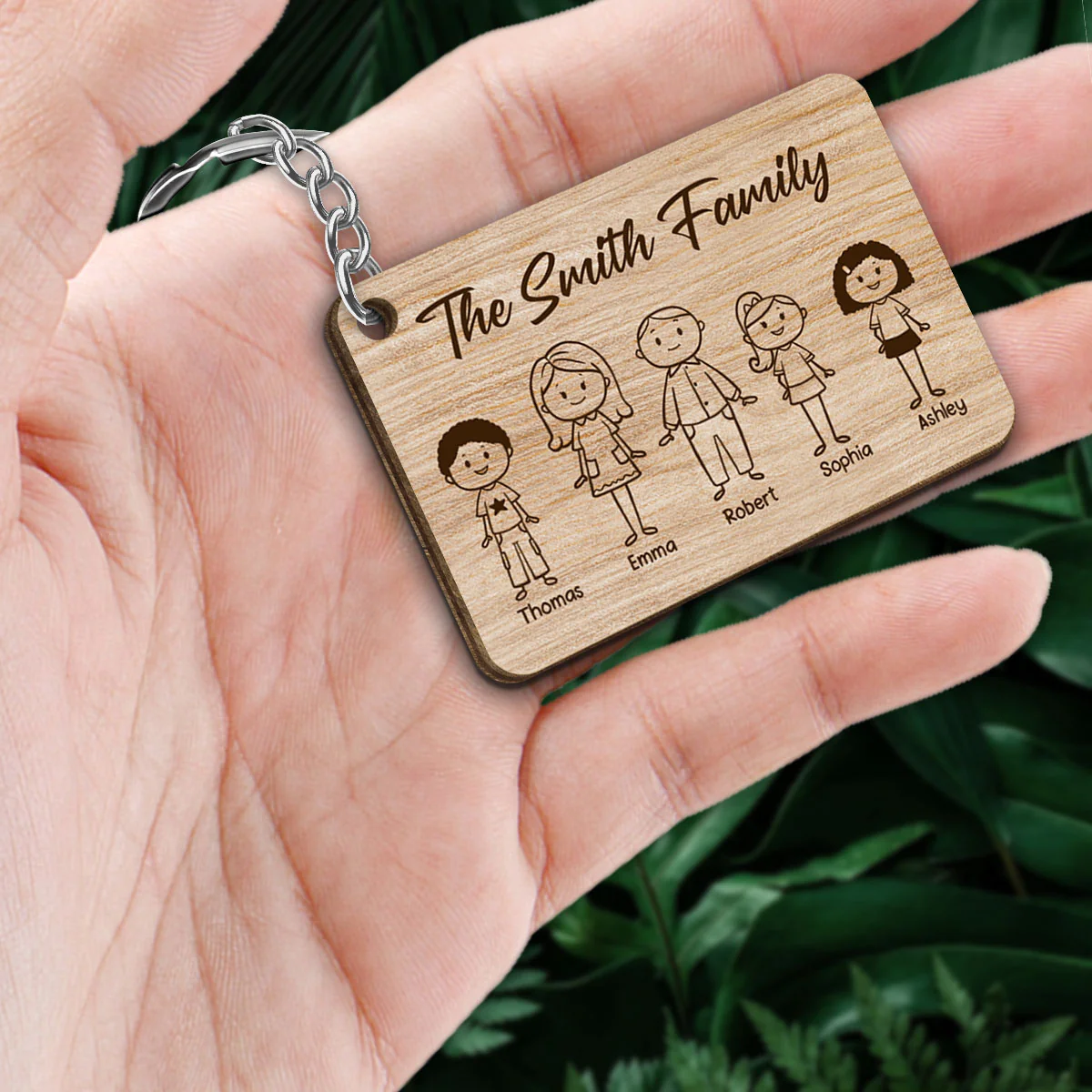 Stick Family Couple Kid Dog Cat Personalized Wooden Keychain - Image 2