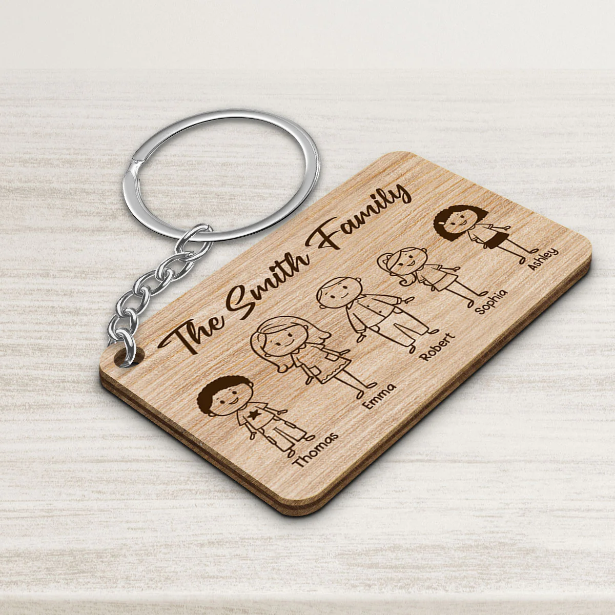 Stick Family Couple Kid Dog Cat Personalized Wooden Keychain - Image 3