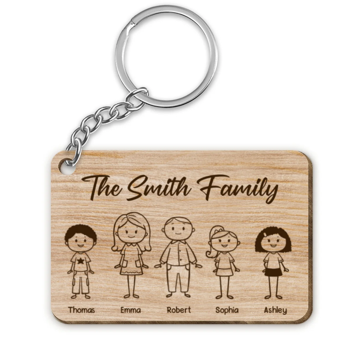 Stick Family Couple Kid Dog Cat Personalized Wooden Keychain - Image 4