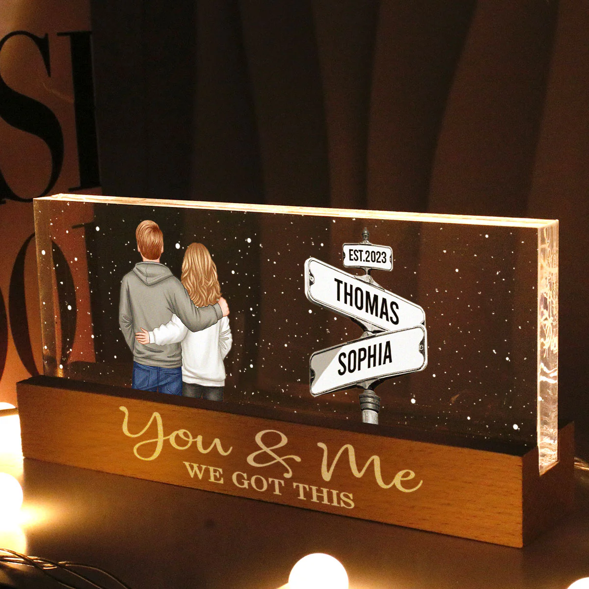 Street Sign Couple Personalized Acrylic Block LED Night Light, Engagement or Wedding Gift for Couple, Valentines Gift - Image 2