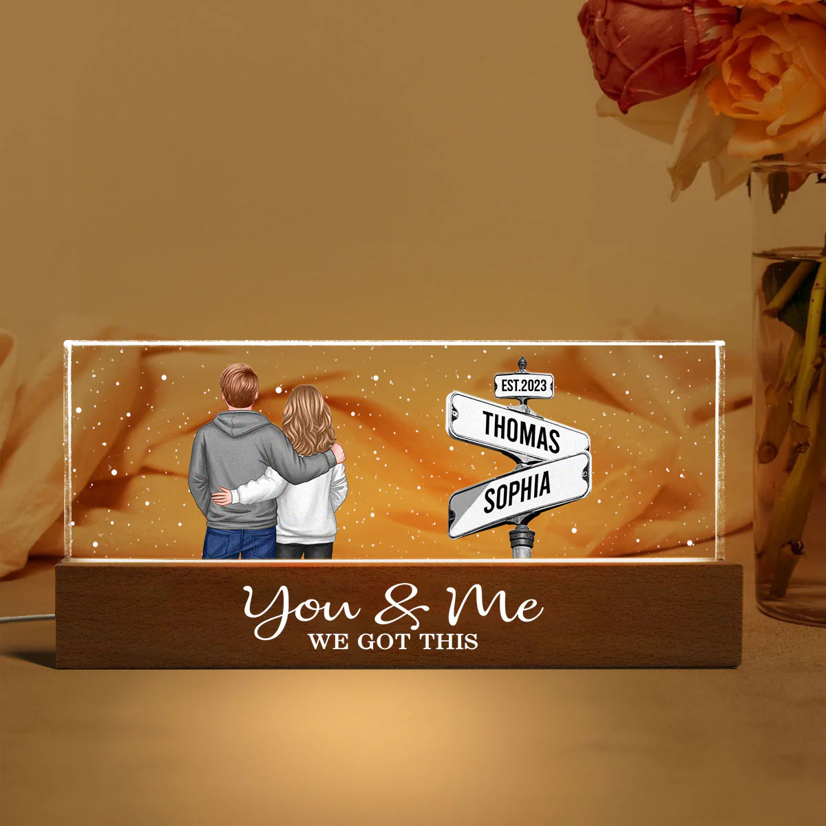 Street Sign Couple Personalized Acrylic Block LED Night Light, Engagement or Wedding Gift for Couple, Valentines Gift - Image 3