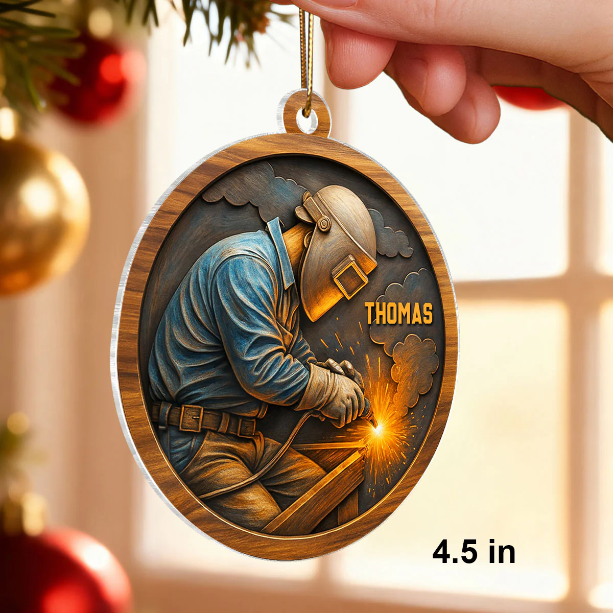 Strength, Sparks & Pride – Personalized Acrylic Ornament – Special Gift for Welders - Image 2