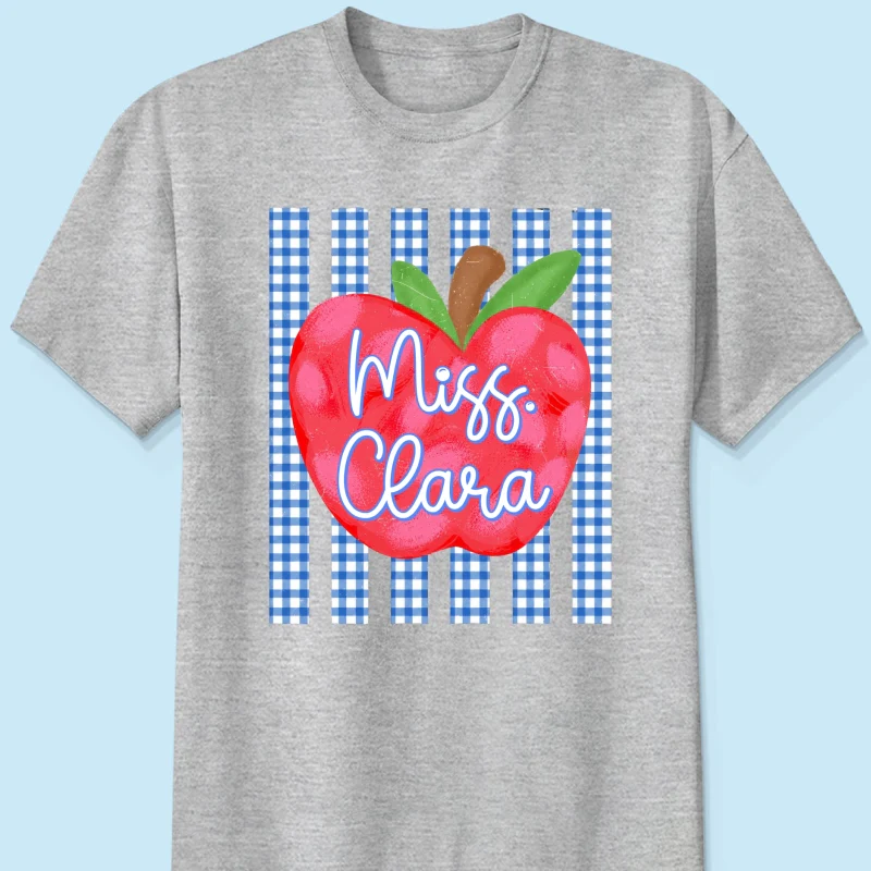 Striped Teacher Apple Custom Name - Personalized Shirt - Back To School Gift for Teachers - Image 12