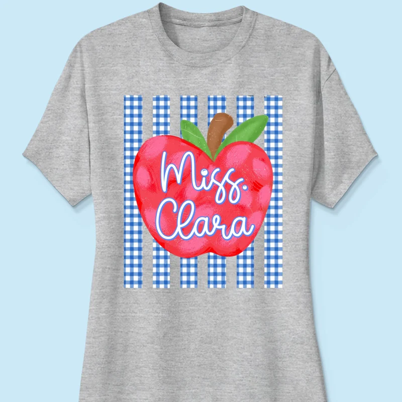 Striped Teacher Apple Custom Name - Personalized Shirt - Back To School Gift for Teachers - Image 19