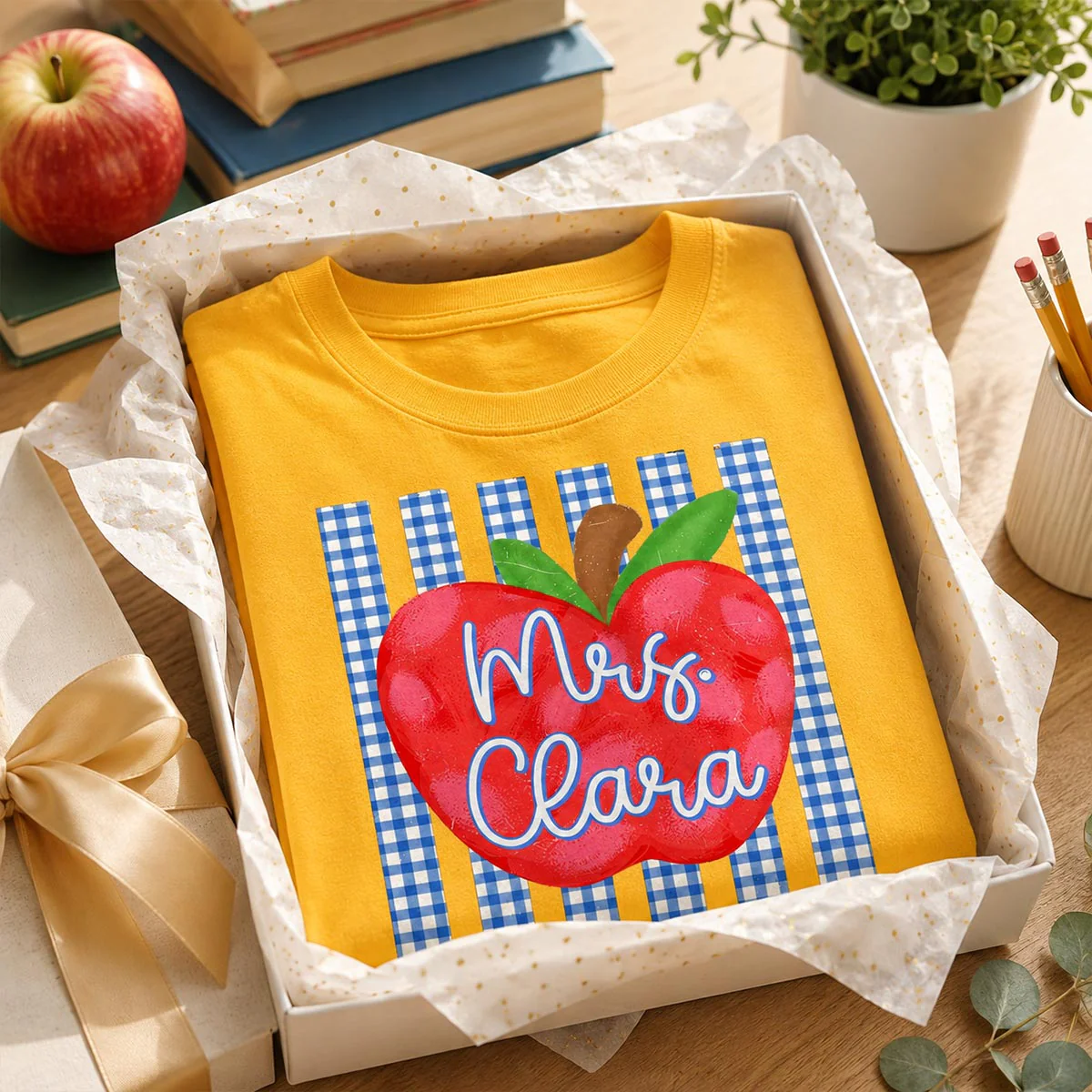 Striped Teacher Apple Custom Name - Personalized Shirt - Back To School Gift for Teachers - Image 2