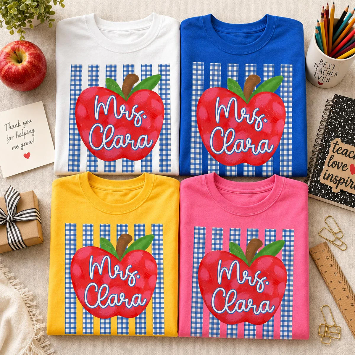 Striped Teacher Apple Custom Name - Personalized Shirt - Back To School Gift for Teachers - Image 6