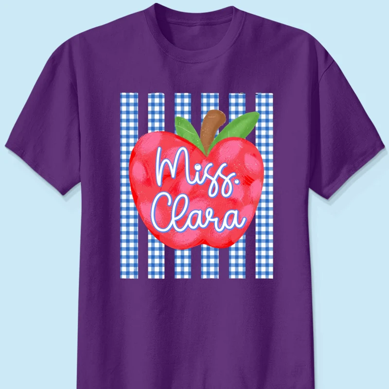 Striped Teacher Apple Custom Name - Personalized Shirt - Back To School Gift for Teachers - Image 8