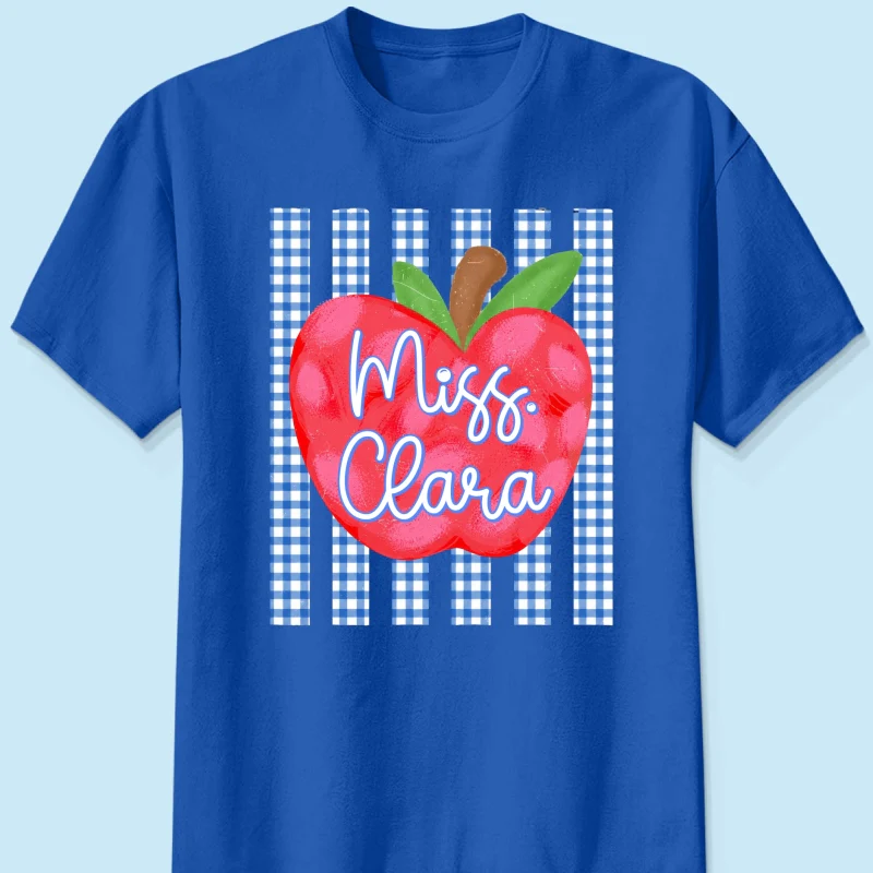 Striped Teacher Apple Custom Name - Personalized Shirt - Back To School Gift for Teachers - Image 9
