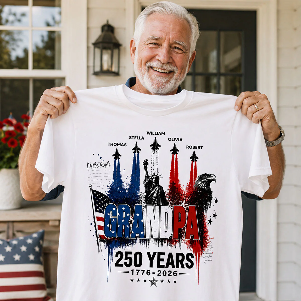 Strong Proud Grandpa Jet Fighter America 250th Anniversary - Personalized Shirt - Father's Day Gift For Dad, Grandpa - Image 4