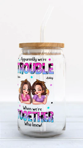 Summer Besties Sassy Women Personalized Clear Glass Can - Image 3