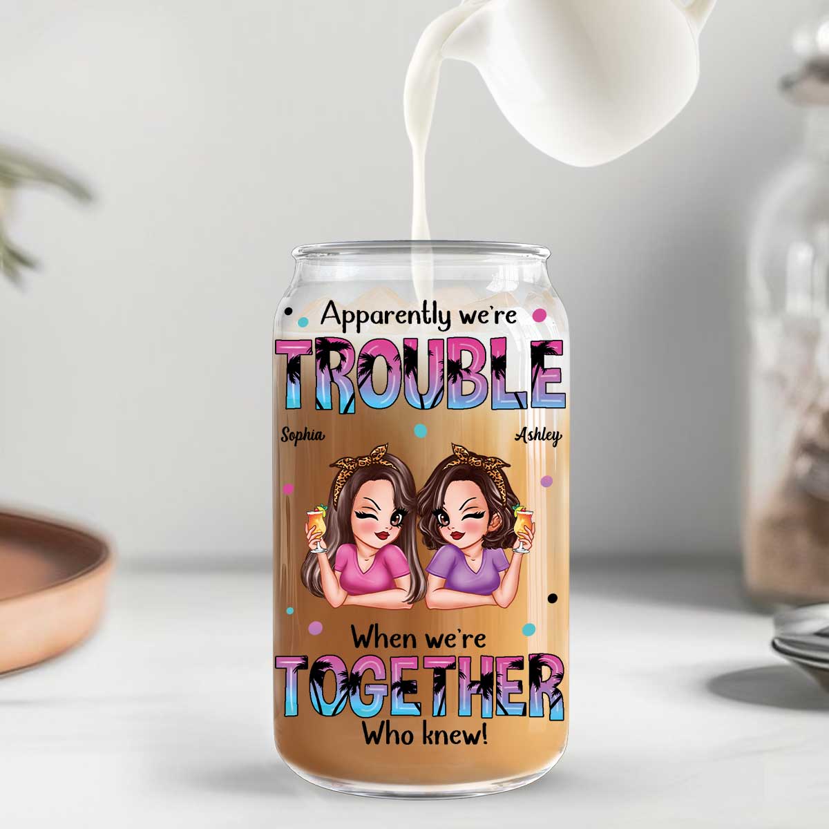 Summer Besties Sassy Women Personalized Clear Glass Can - Image 8