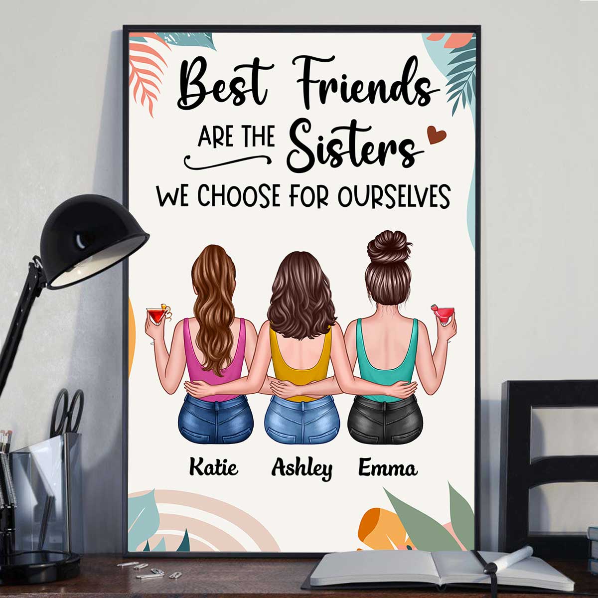 Summer Besties Sisters Back View Personalized Vertical Poster - Image 2