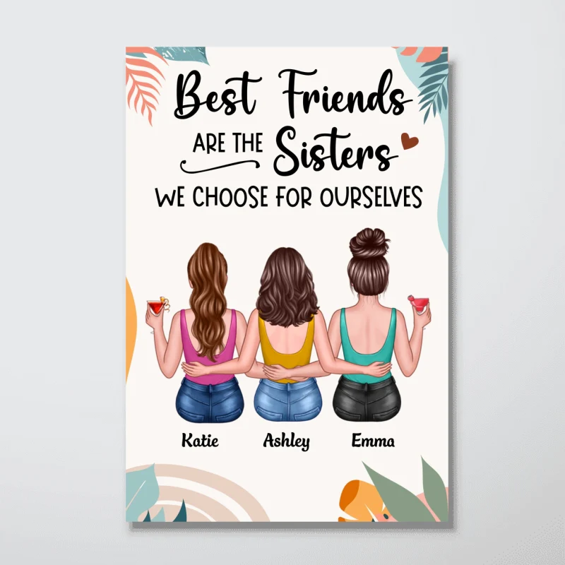 Summer Besties Sisters Back View Personalized Vertical Poster - Image 3