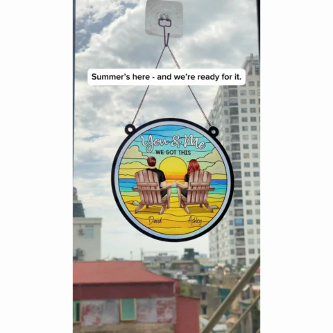 Summer Couple Beach Landscape Personalized Acrylic Suncatcher - Image 2