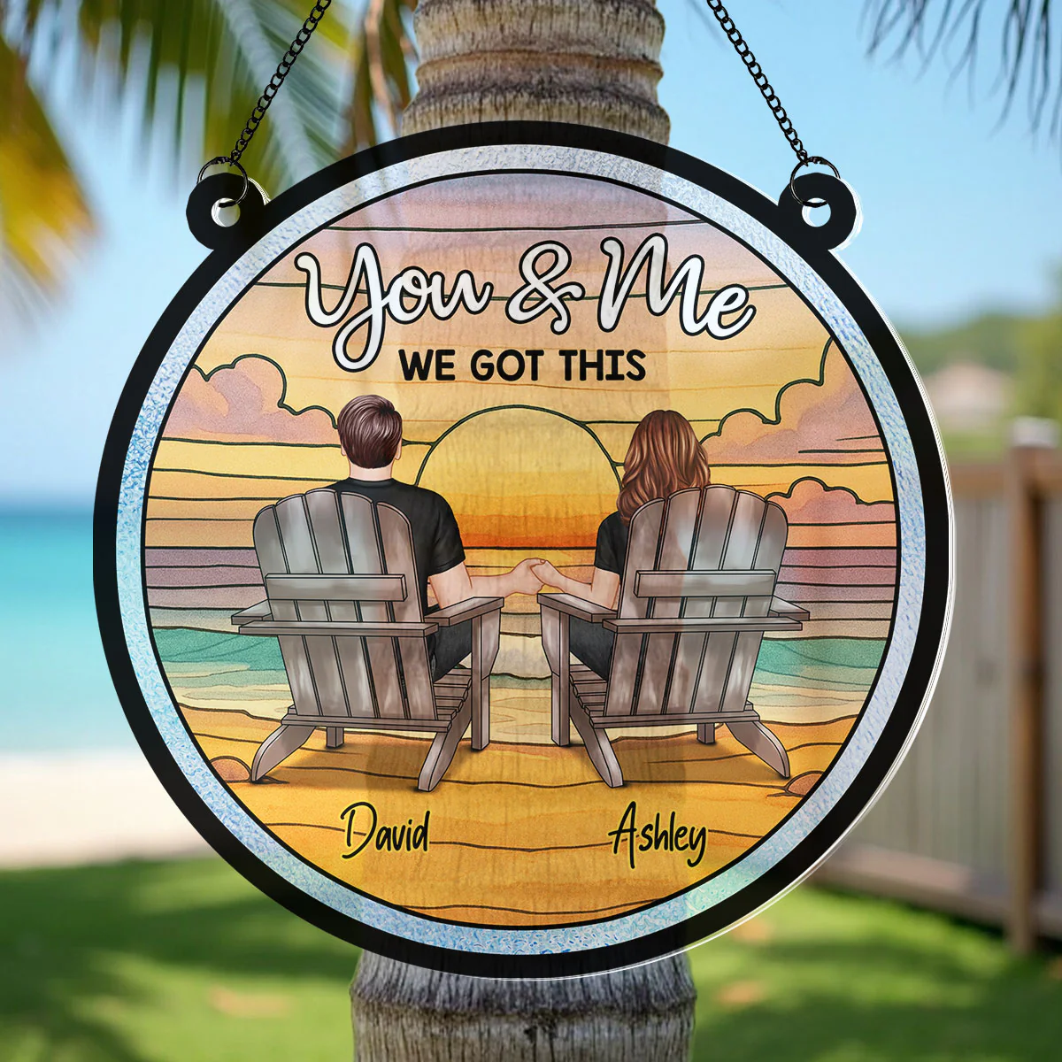Summer Couple Beach Landscape Personalized Acrylic Suncatcher - Image 3