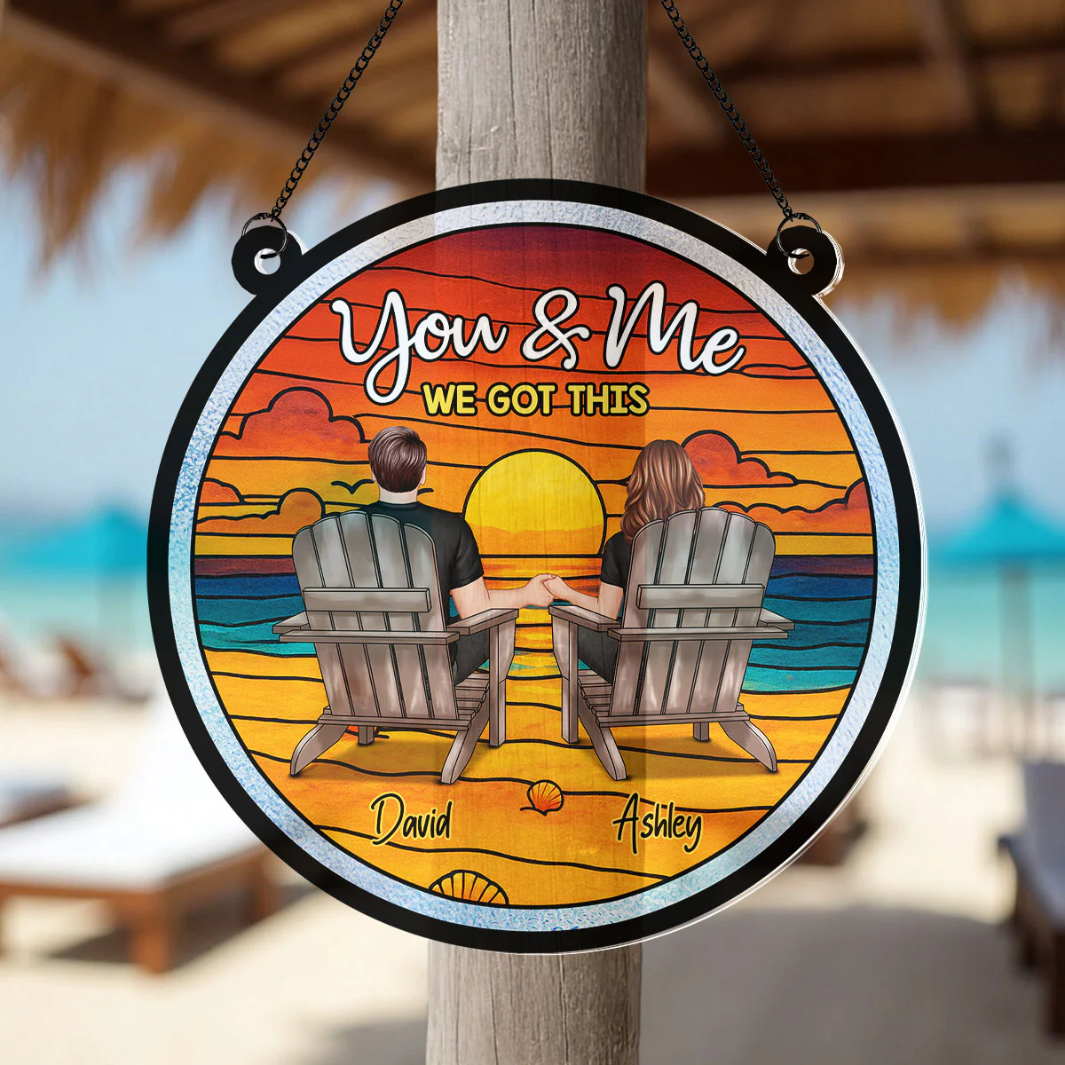 Summer Couple Beach Landscape Personalized Acrylic Suncatcher - Image 4