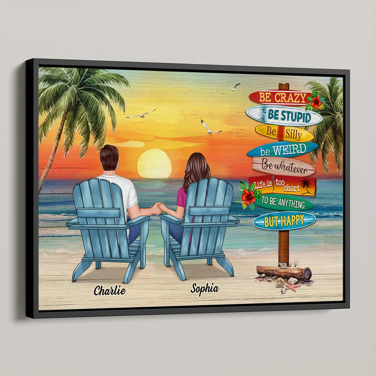 Summer Couple Sitting Be Happy Personalized Poster - Image 5