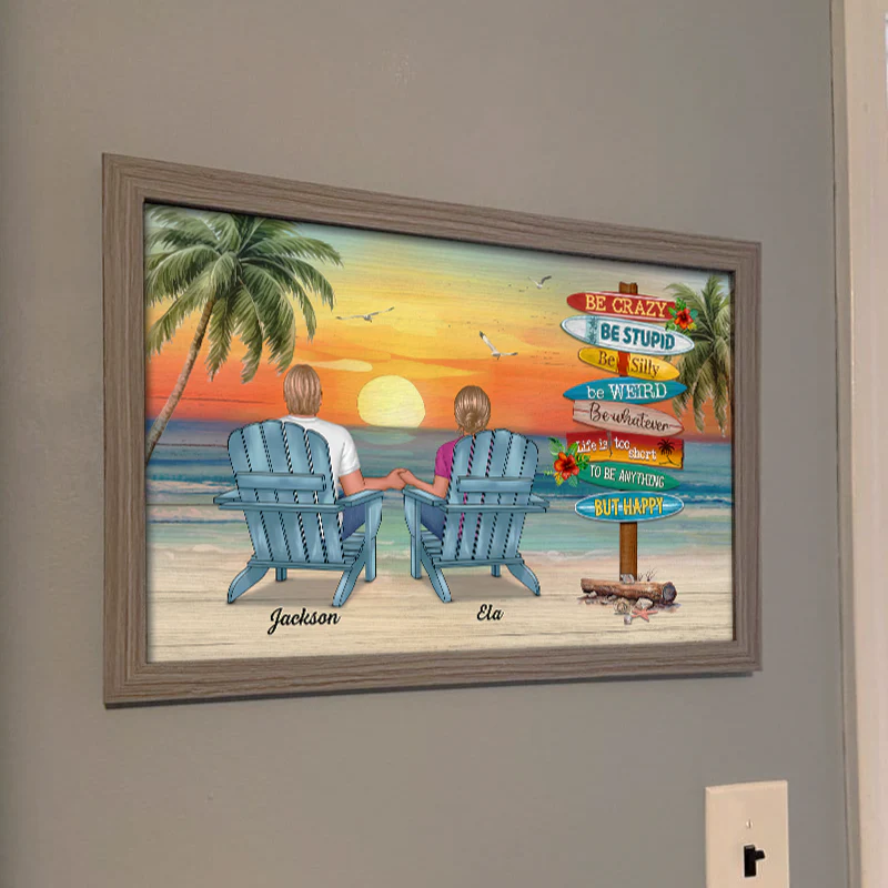 Summer Couple Sitting Be Happy Personalized Poster - Image 7