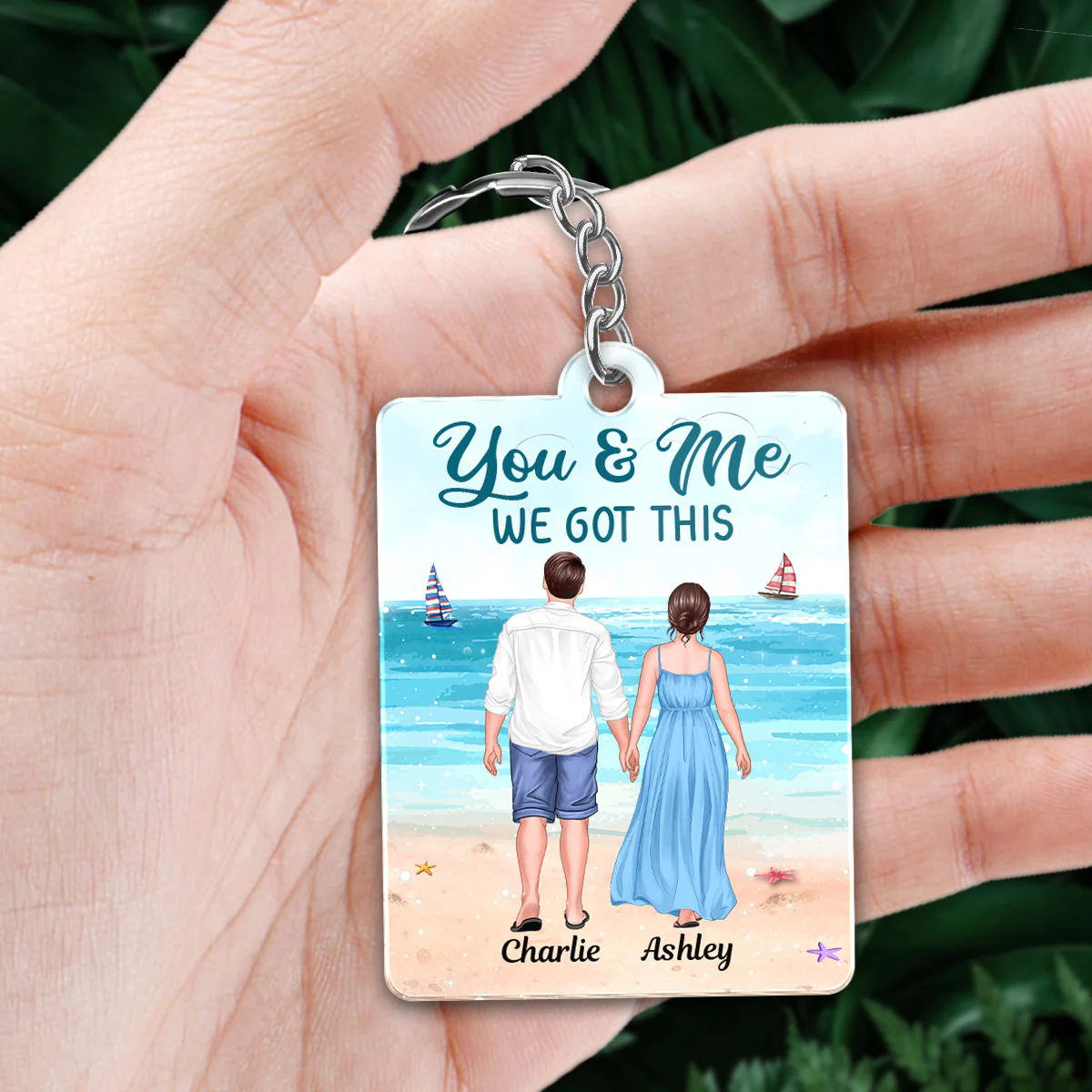 Summer Couple Standing Back View Favorite Song Scannable QR Code Personalized Acrylic Keychain - Image 2
