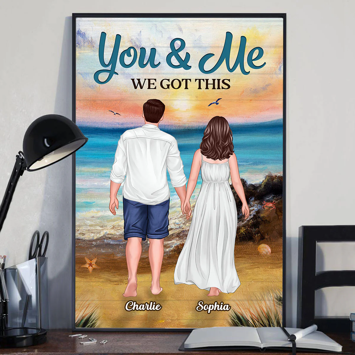 Summer Couple Standing Back View Personalized Vertical Poster - Image 2
