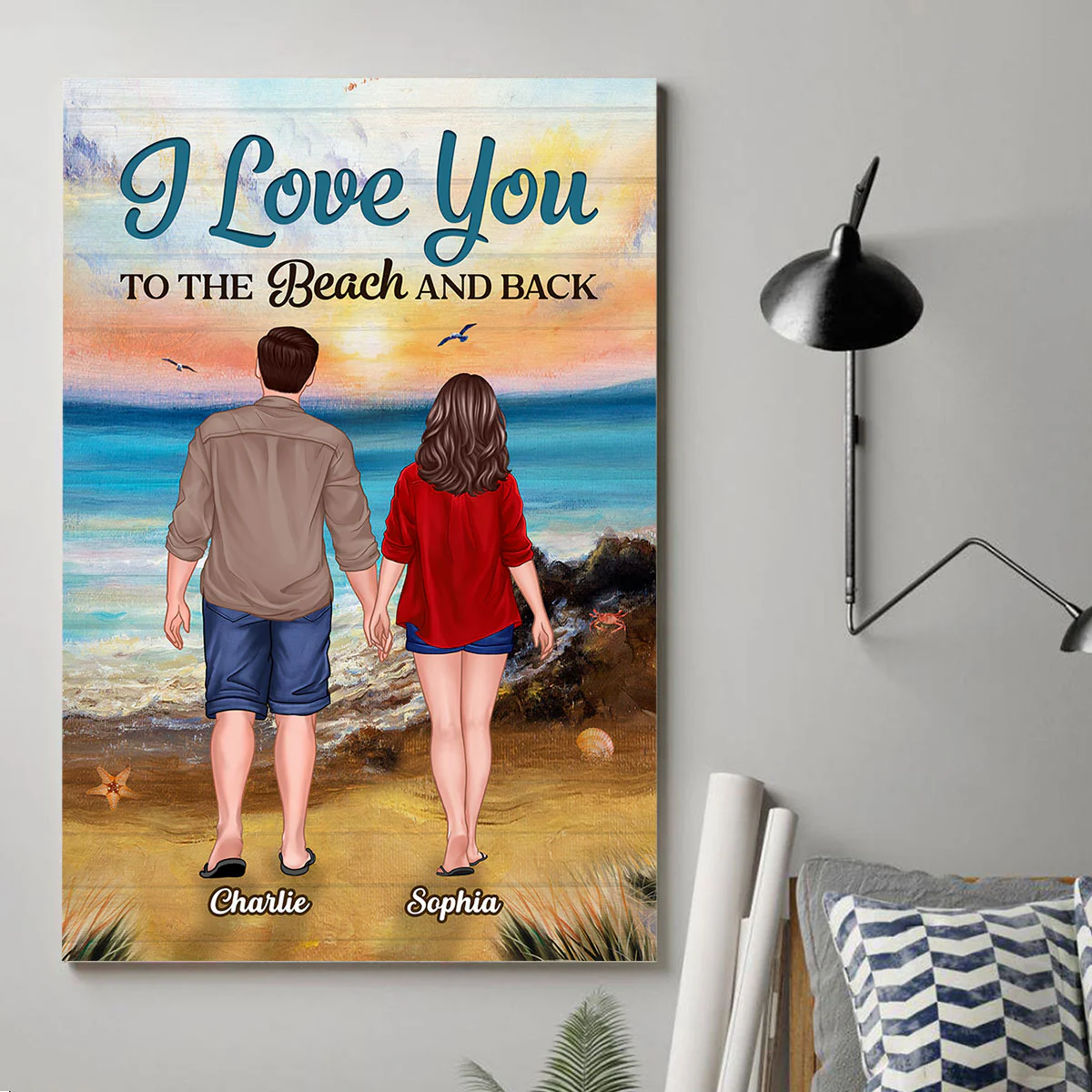 Summer Couple Standing Back View Personalized Vertical Poster - Image 3