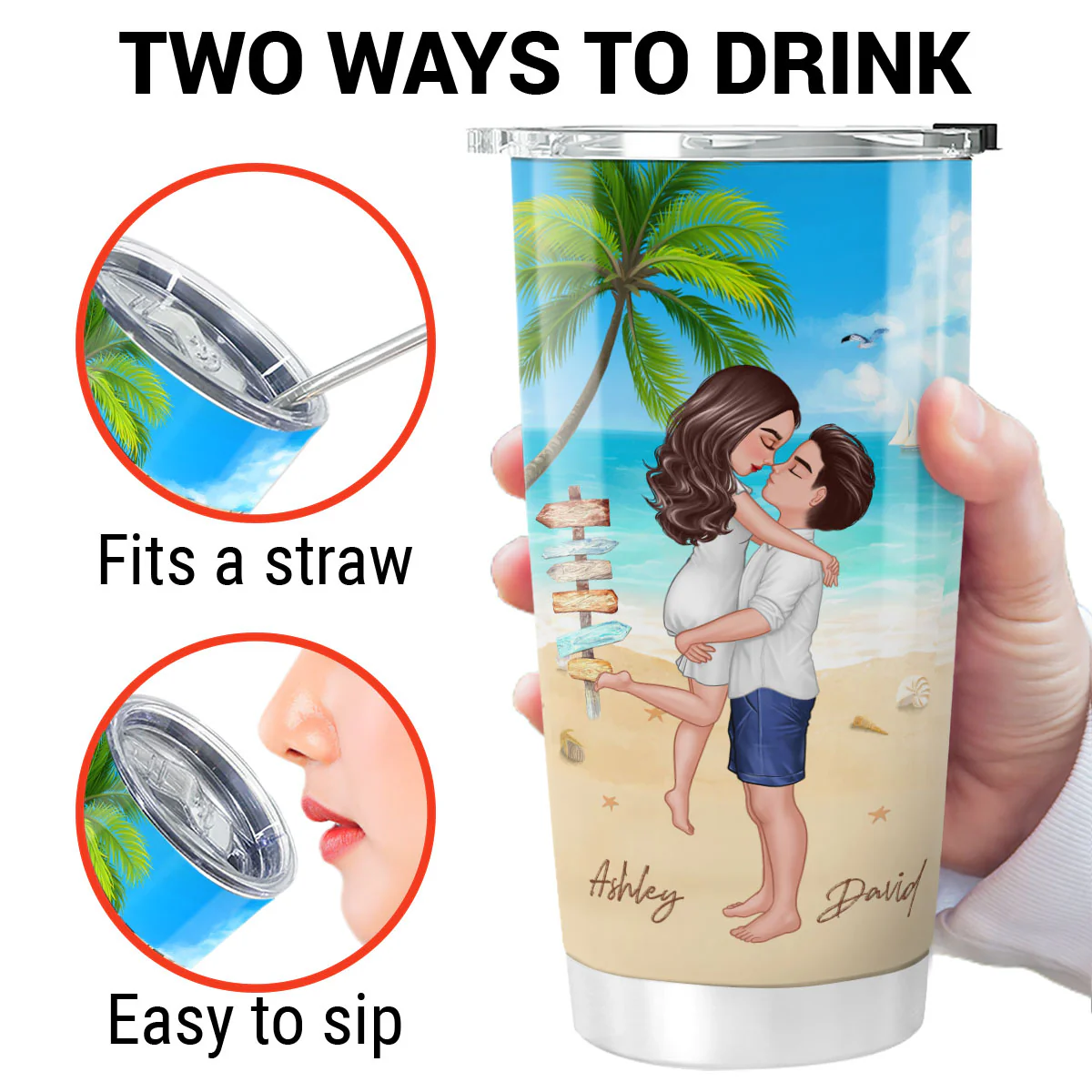 Summer Doll Couple Kissing Hugging On The Beach Personalized Tumbler - Image 3