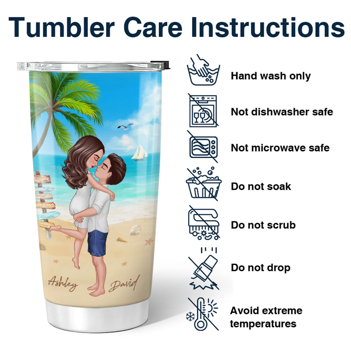 Summer Doll Couple Kissing Hugging On The Beach Personalized Tumbler - Image 4